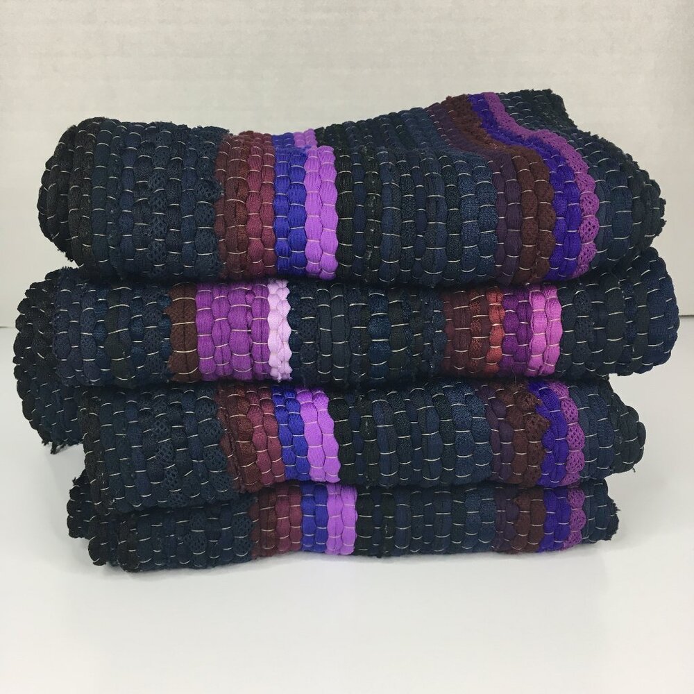 Four Purple Pink Striped Woven Handmade Fringe Rag Rugs 27 inches x 17 inches